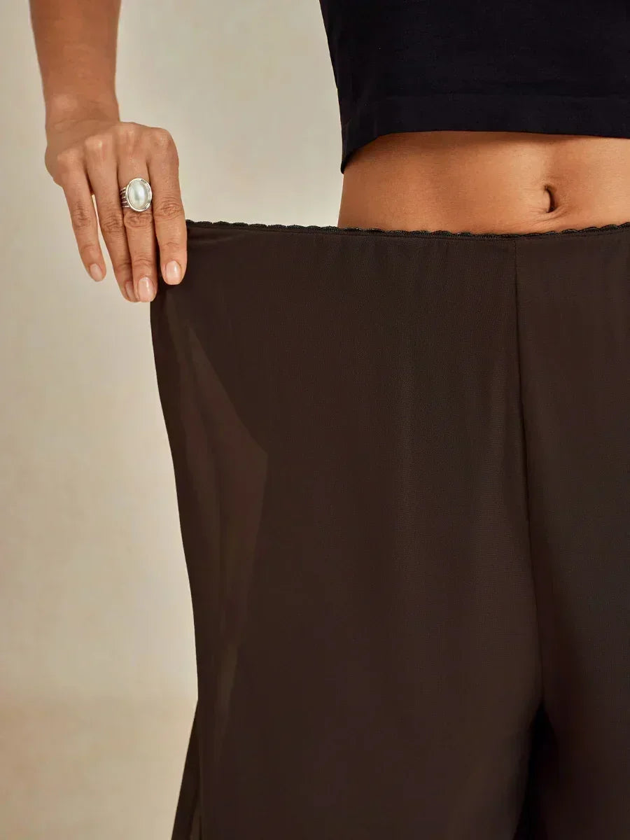 Straight Leg Pant With Chiffon Split Leg Overlay