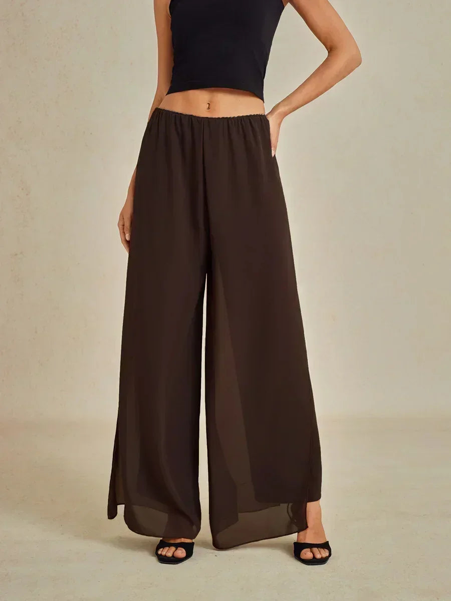 Rechte broek met chiffon split been overlay