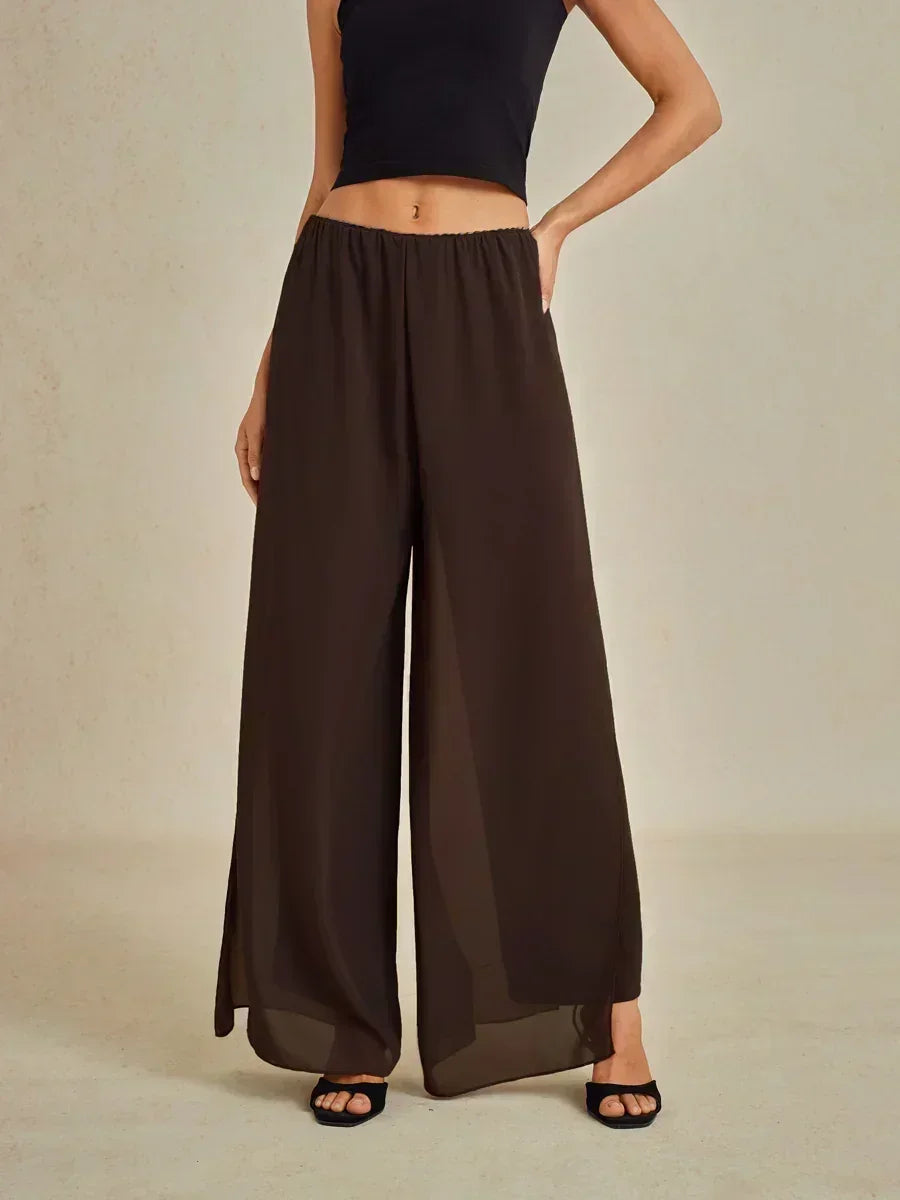 Straight Leg Pant With Chiffon Split Leg Overlay