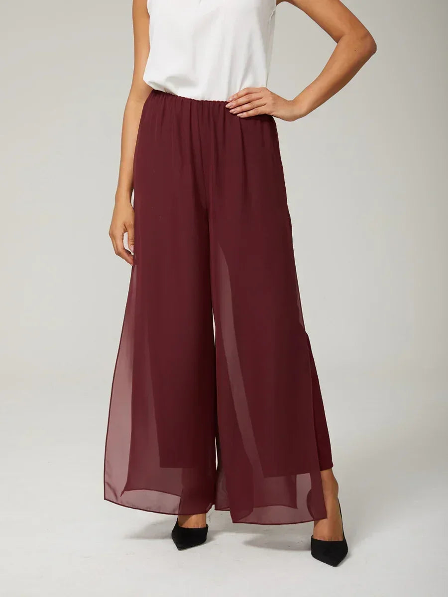 Straight Leg Pant With Chiffon Split Leg Overlay