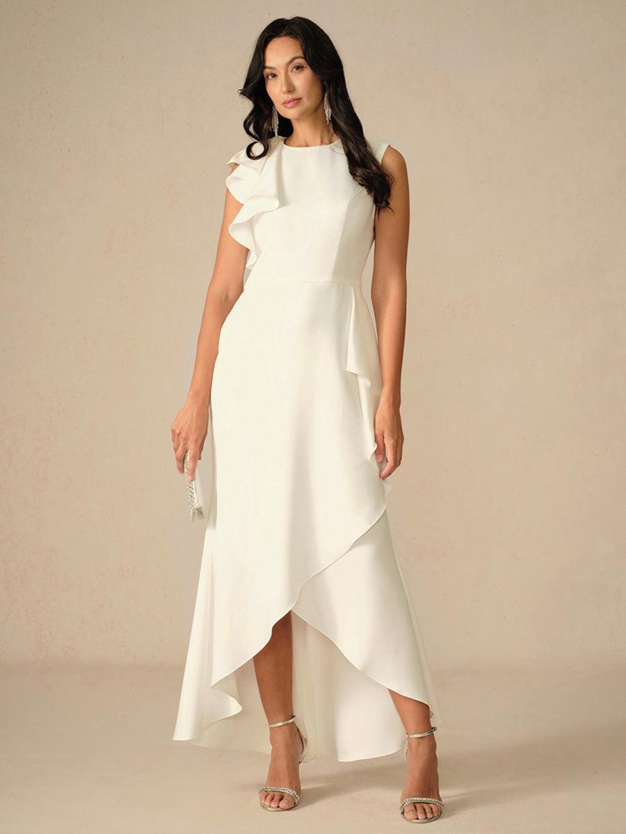Elegant Taffeta Asymmetrical White Formal Evening Gown
