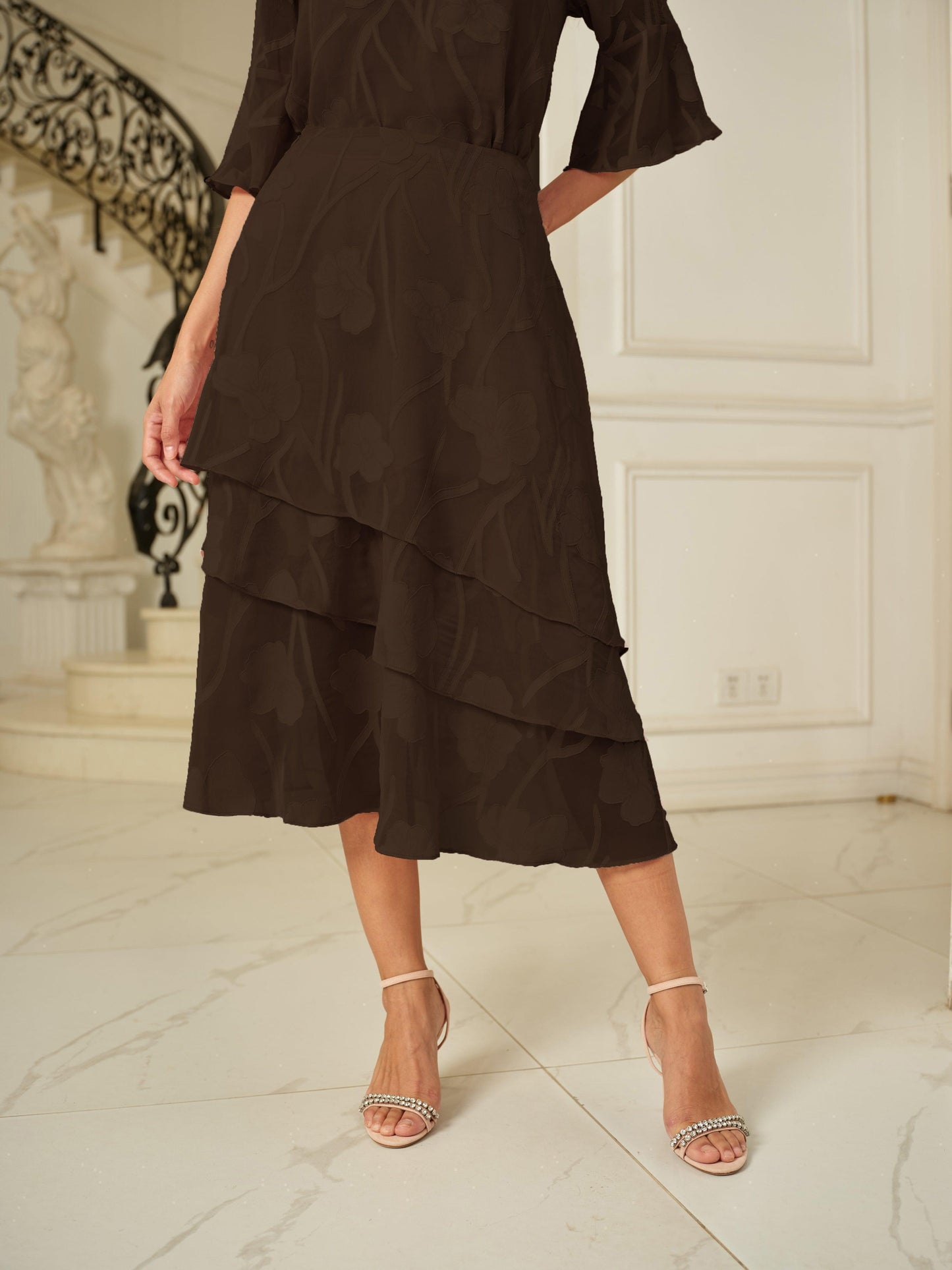 Floral Chiffon Midi Skirt