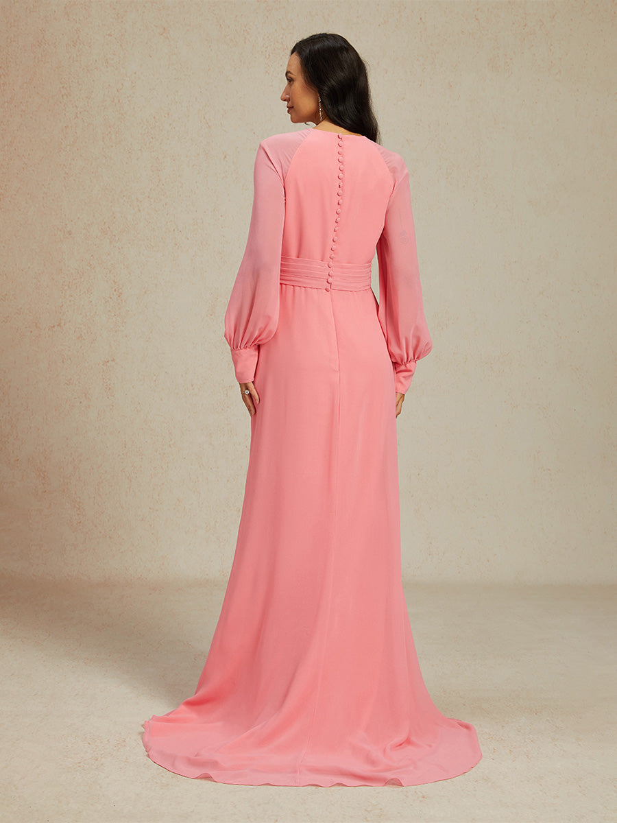 Elegant Dianthus Pink Evening Gown with Ruffle Slit