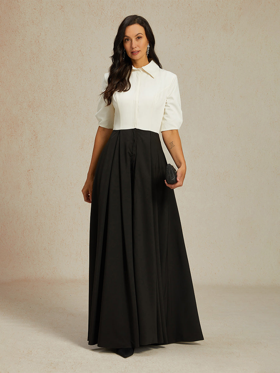 Robe longue noire et blanche à col chemise