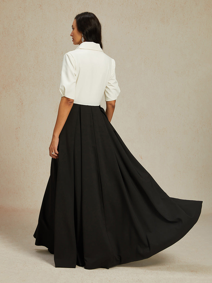 Robe longue noire et blanche à col chemise