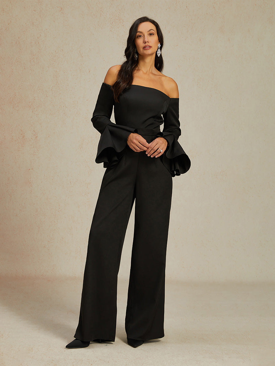 Off-Shoulder Ruffle Wide-Leg Jumpsuit
