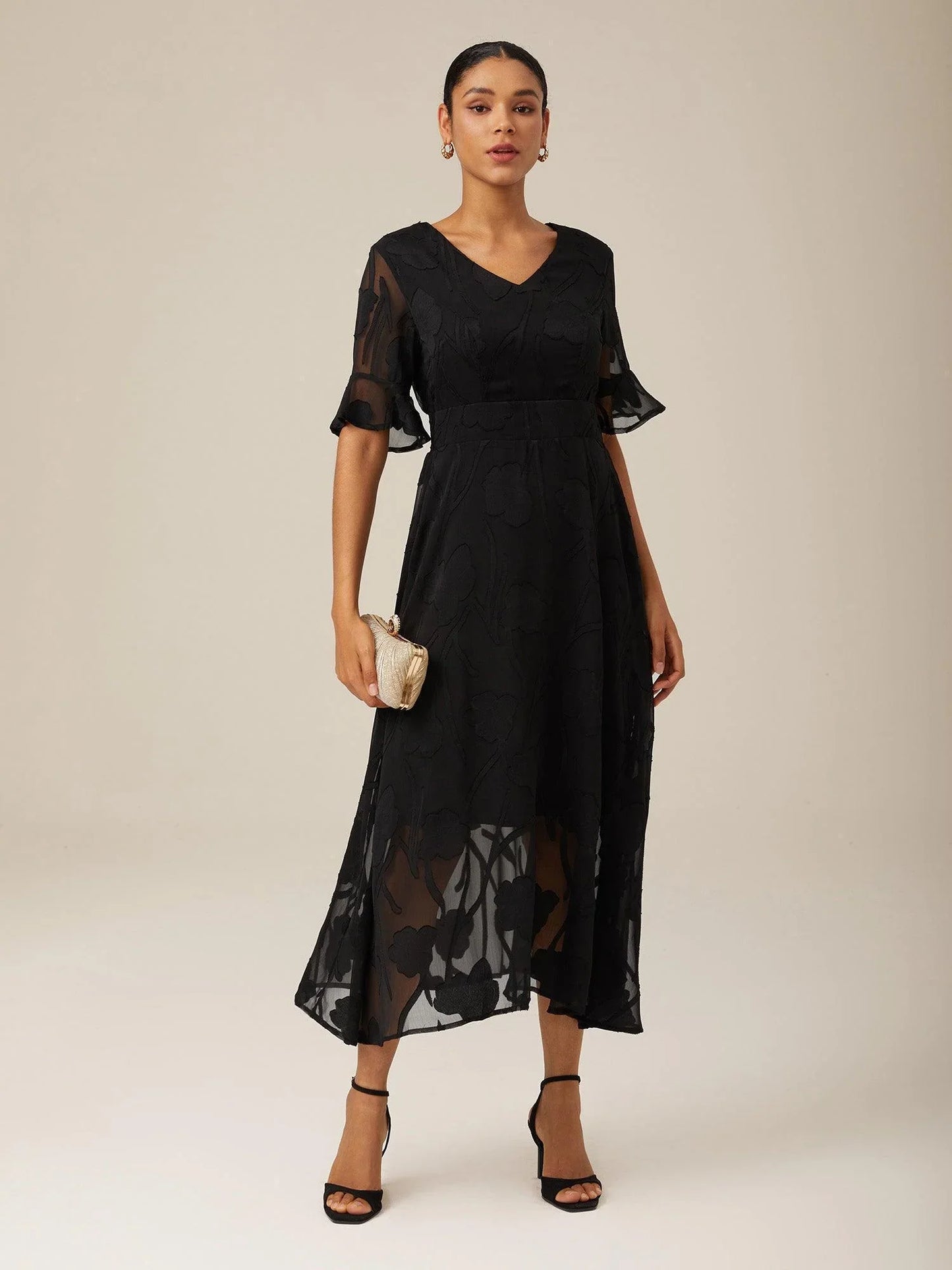 Ruffle Flutter Lace Maxi Dress