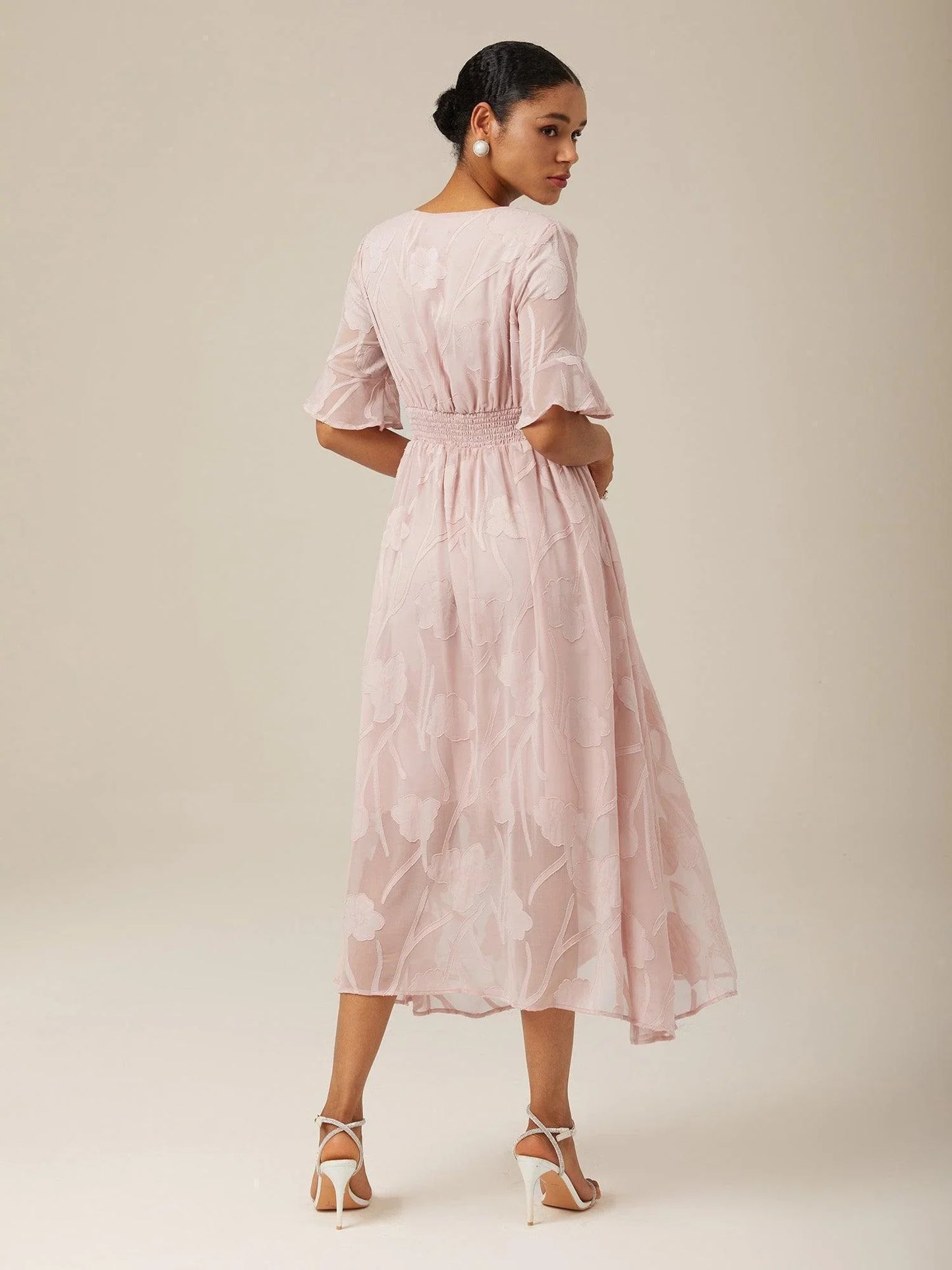 Ruffle Flutter Lace Maxi Dress