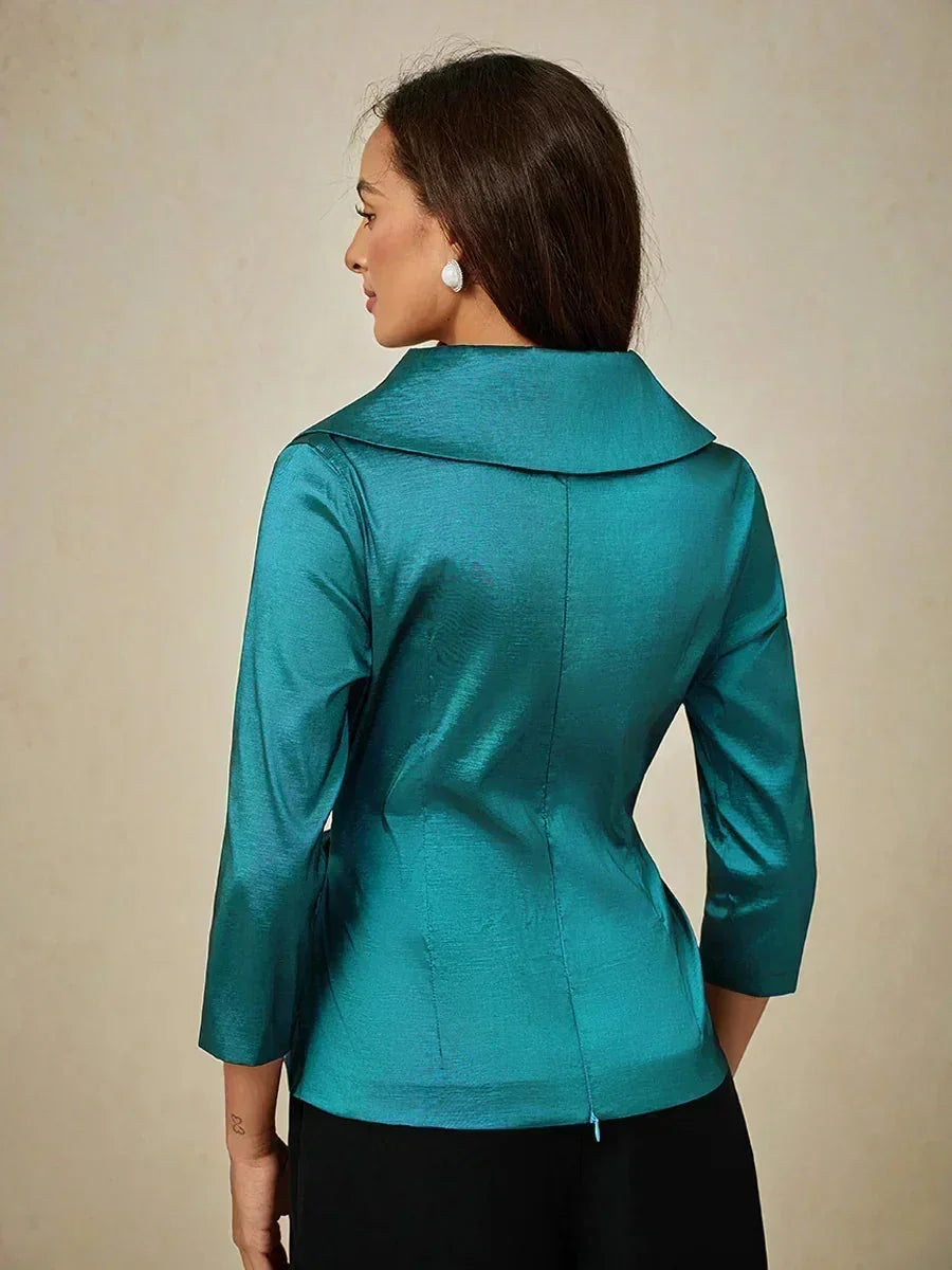 Bluse aus Stretch-Taft mit 3/4-Ärmeln und Bindedetail in der Taille