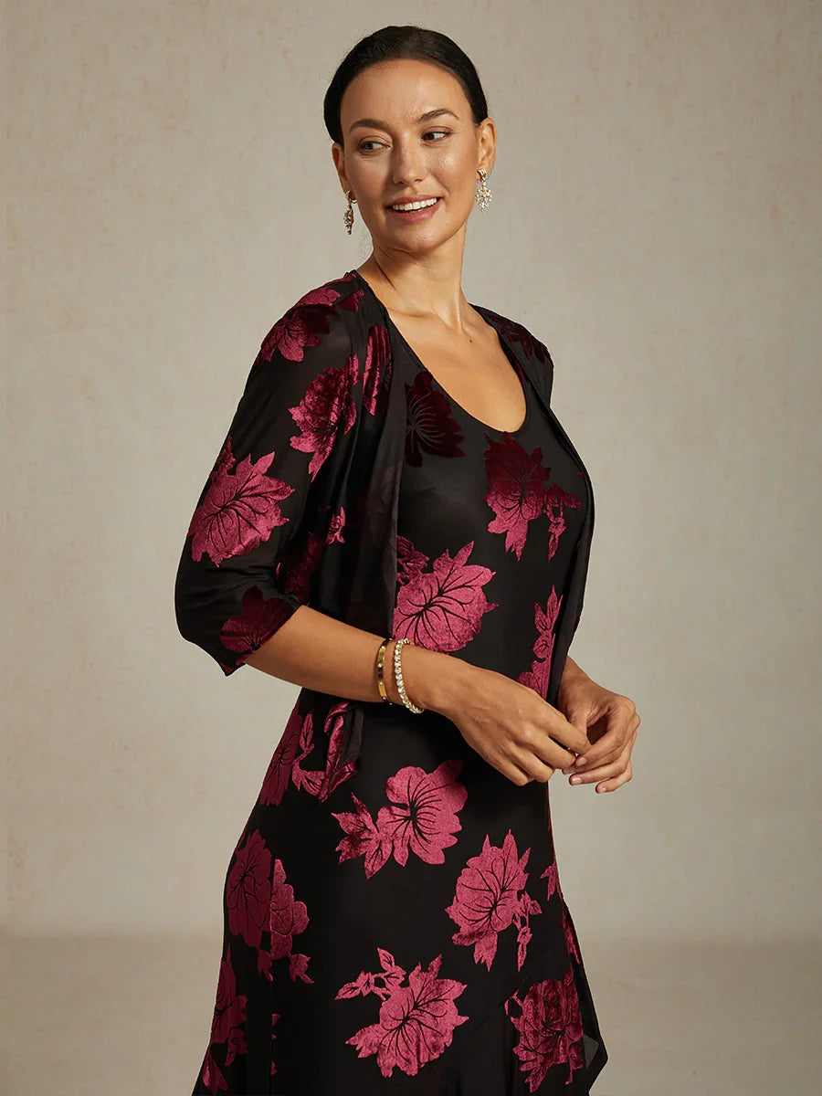 Floral Stretch Velvet 3/4 Sleeve Shrug