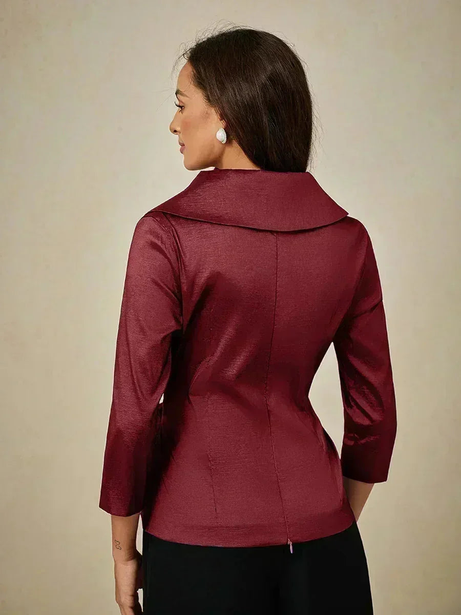 Bluse aus Stretch-Taft mit 3/4-Ärmeln und Bindedetail in der Taille