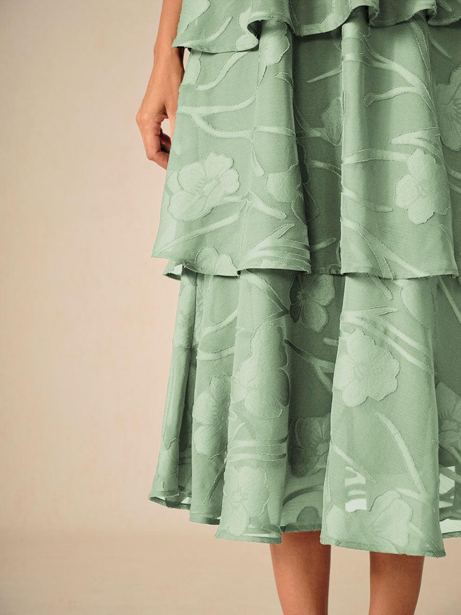 Lace V Neck Ruffle Layered Flutter Dress