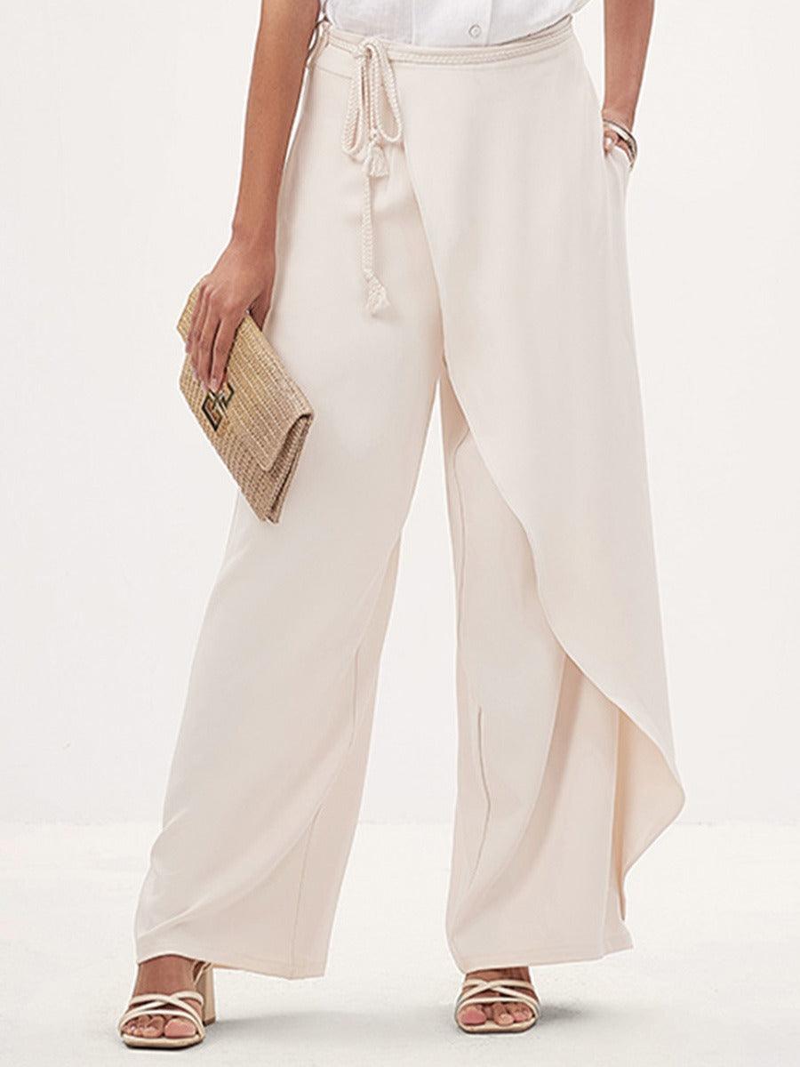 Asymmetrical Mid-Waist Wide-Leg Trousers