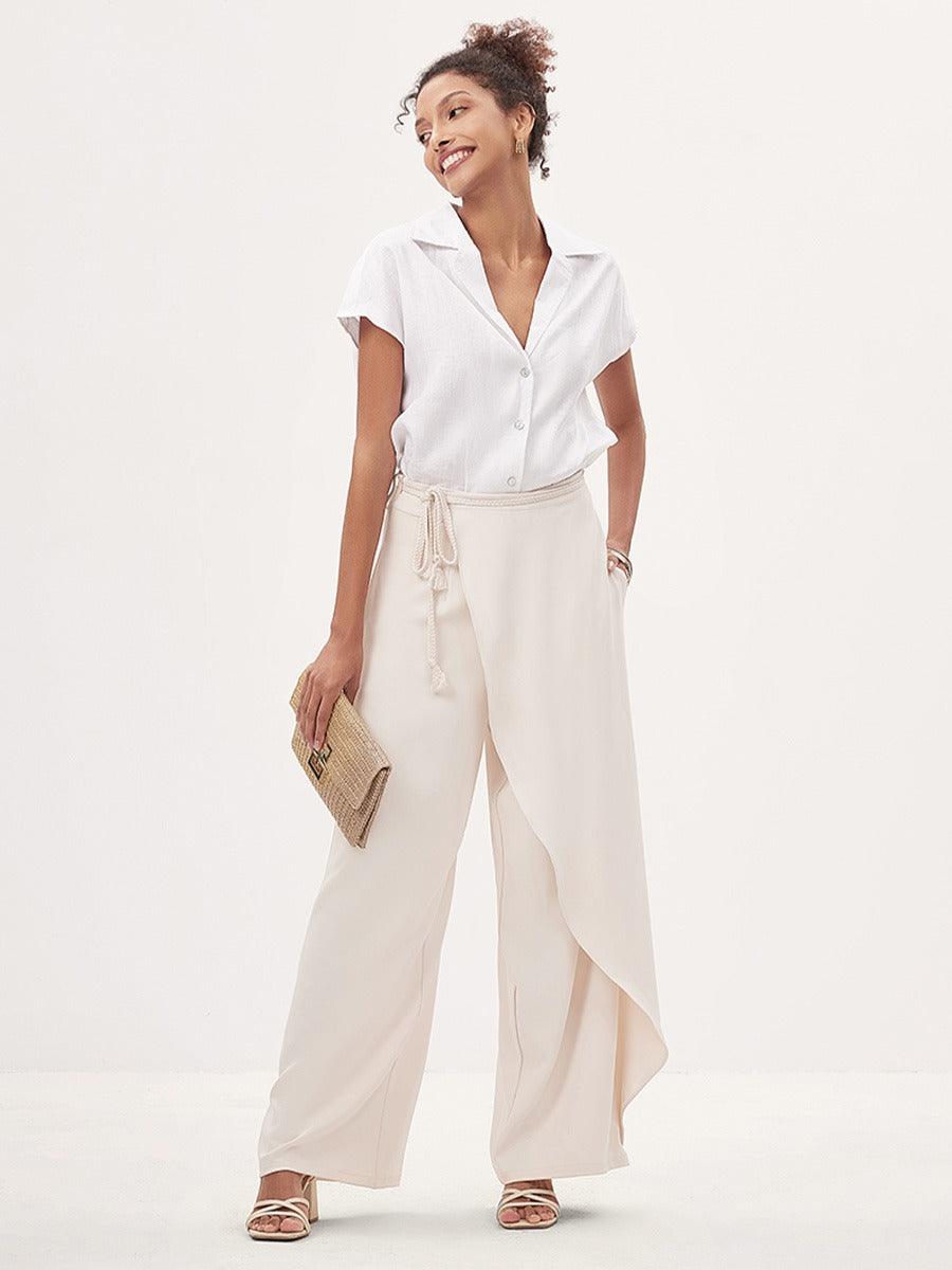 Asymmetrical Mid-Waist Wide-Leg Trousers