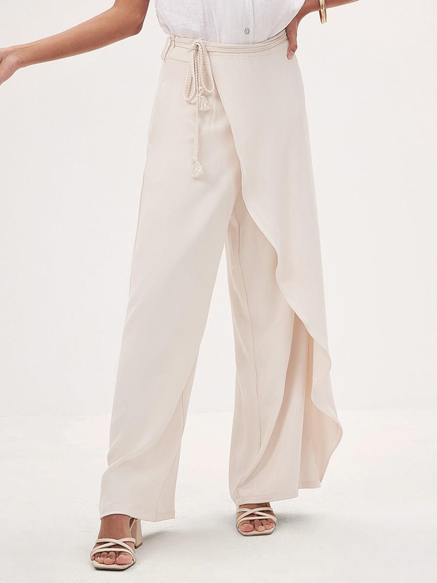 Asymmetrical Mid-Waist Wide-Leg Trousers