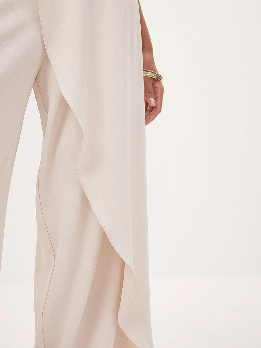Asymmetrical Mid-Waist Wide-Leg Trousers