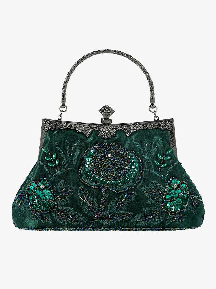 亮片刺繡絨面手提包晚宴包