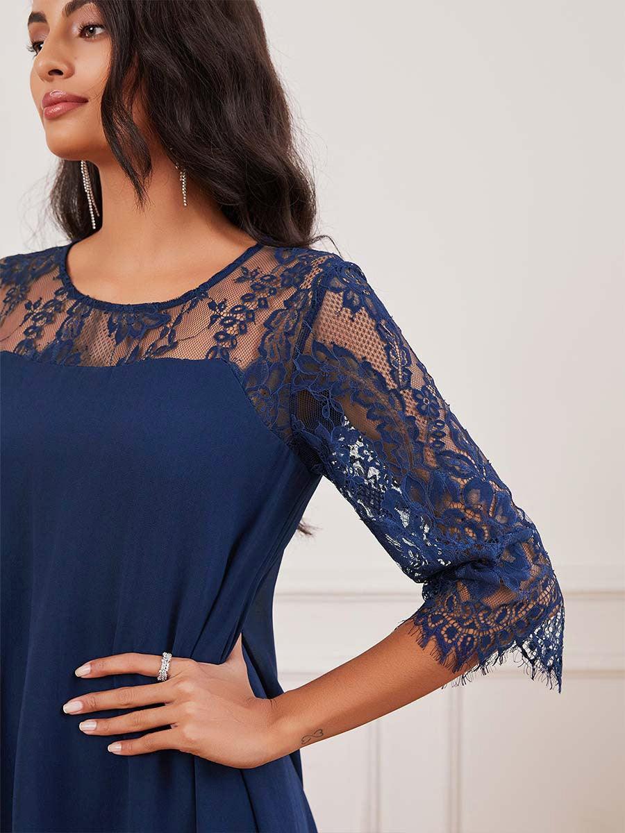 Robe mi-longue en mousseline de soie et dentelle