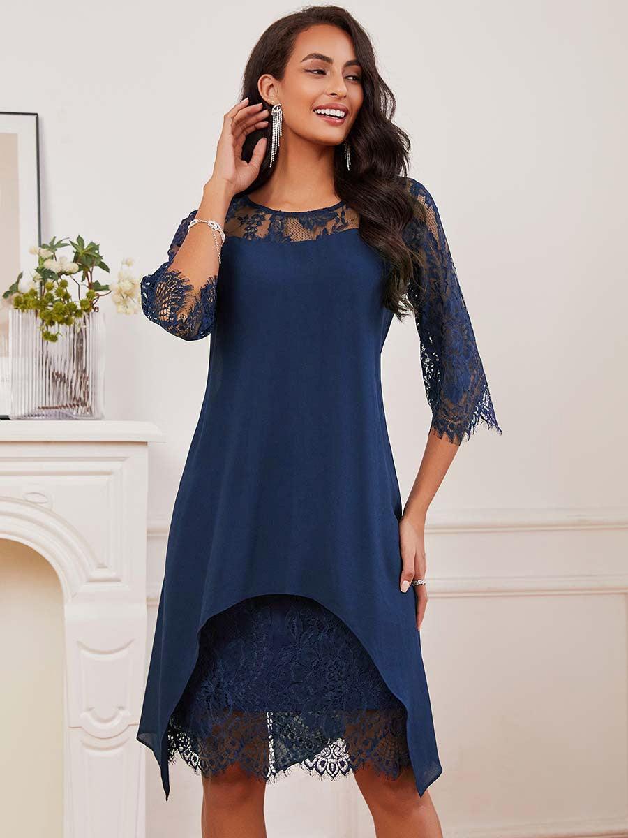 Robe mi-longue en mousseline de soie et dentelle