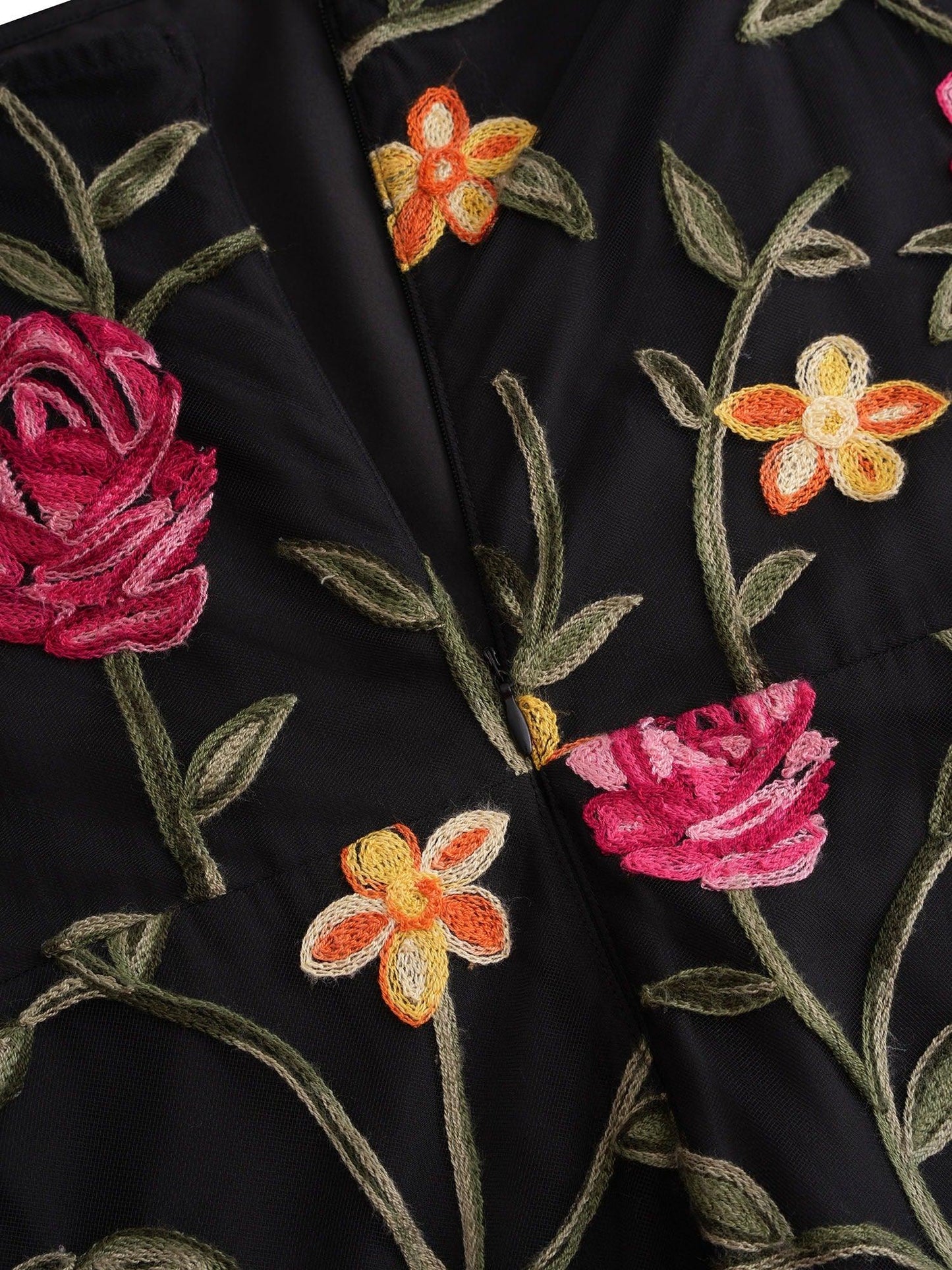 Floral Embroidery Mesh Square Neck Maxi Dress