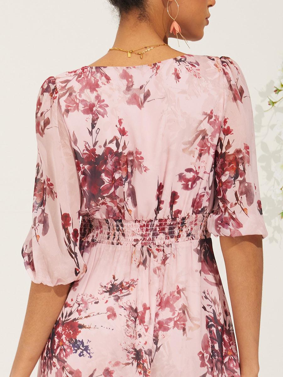 Boho Floral V-Neck Flutter Sleeve Summer Dress