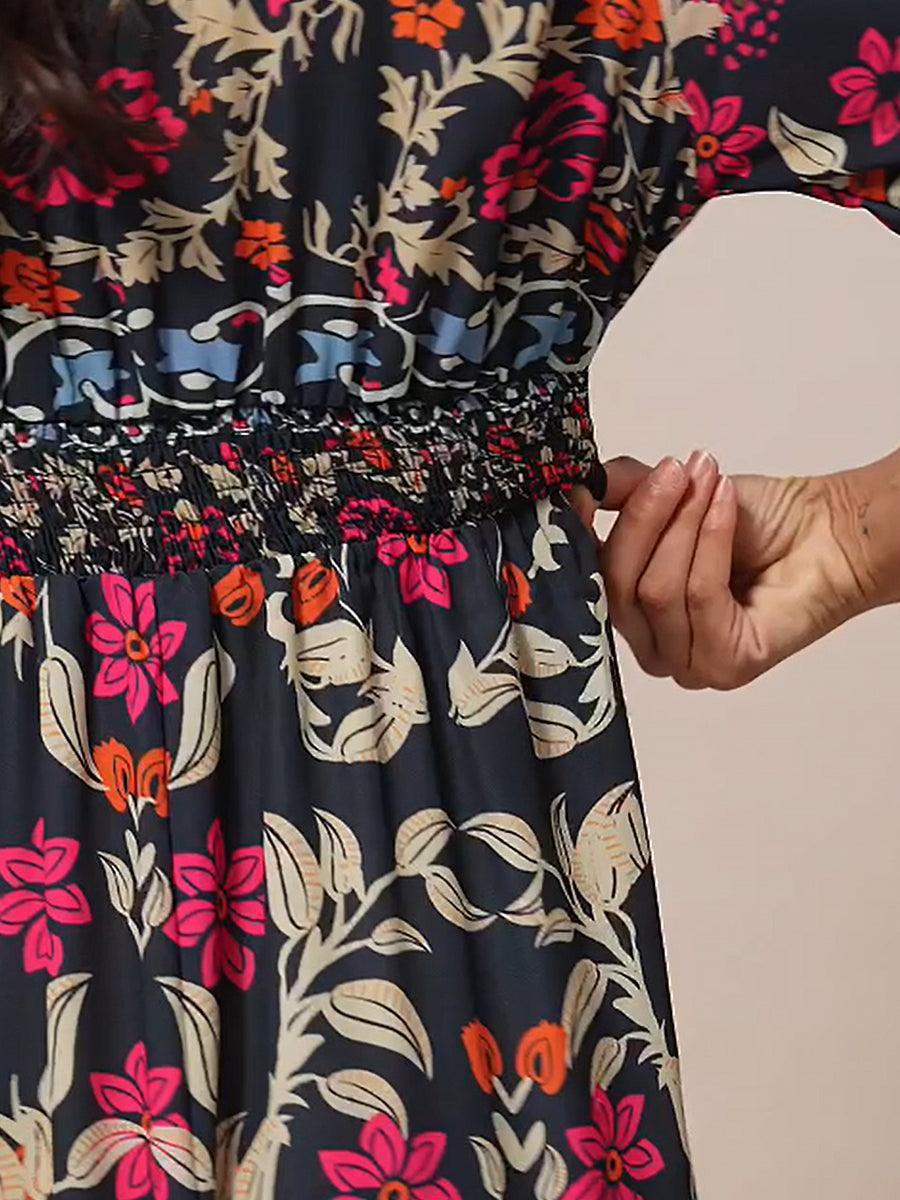 Robe longue bohème en mousseline de soie à fleurs