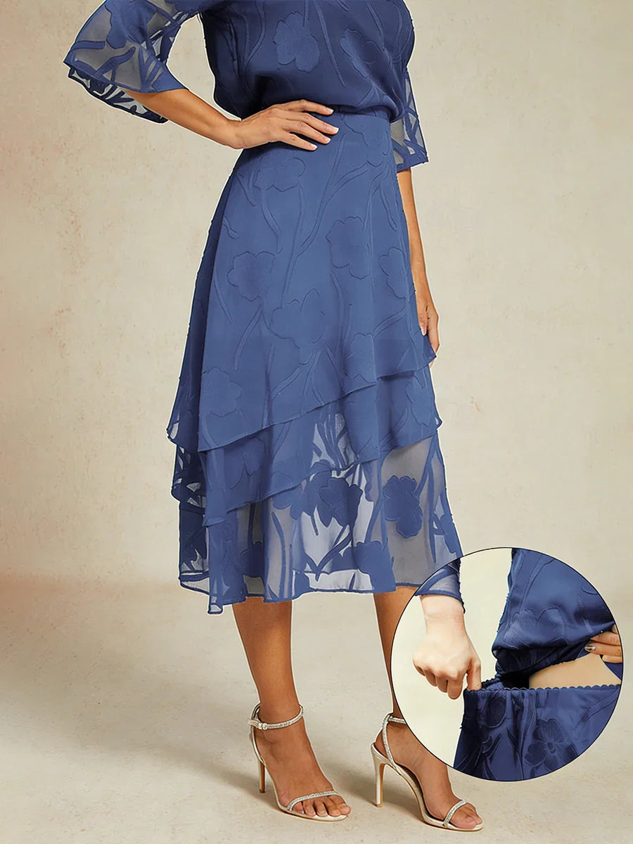 花卉雪紡中長裙