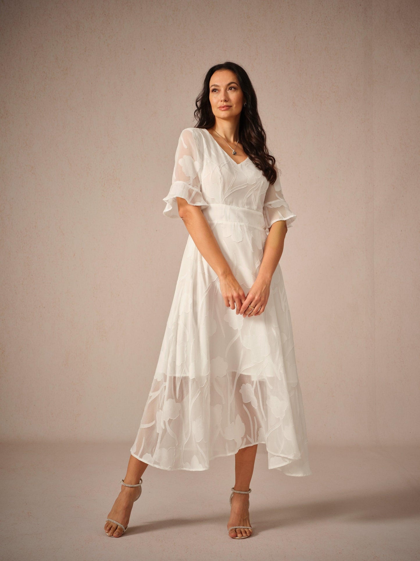 Ruffle Flutter Lace Maxi Dress