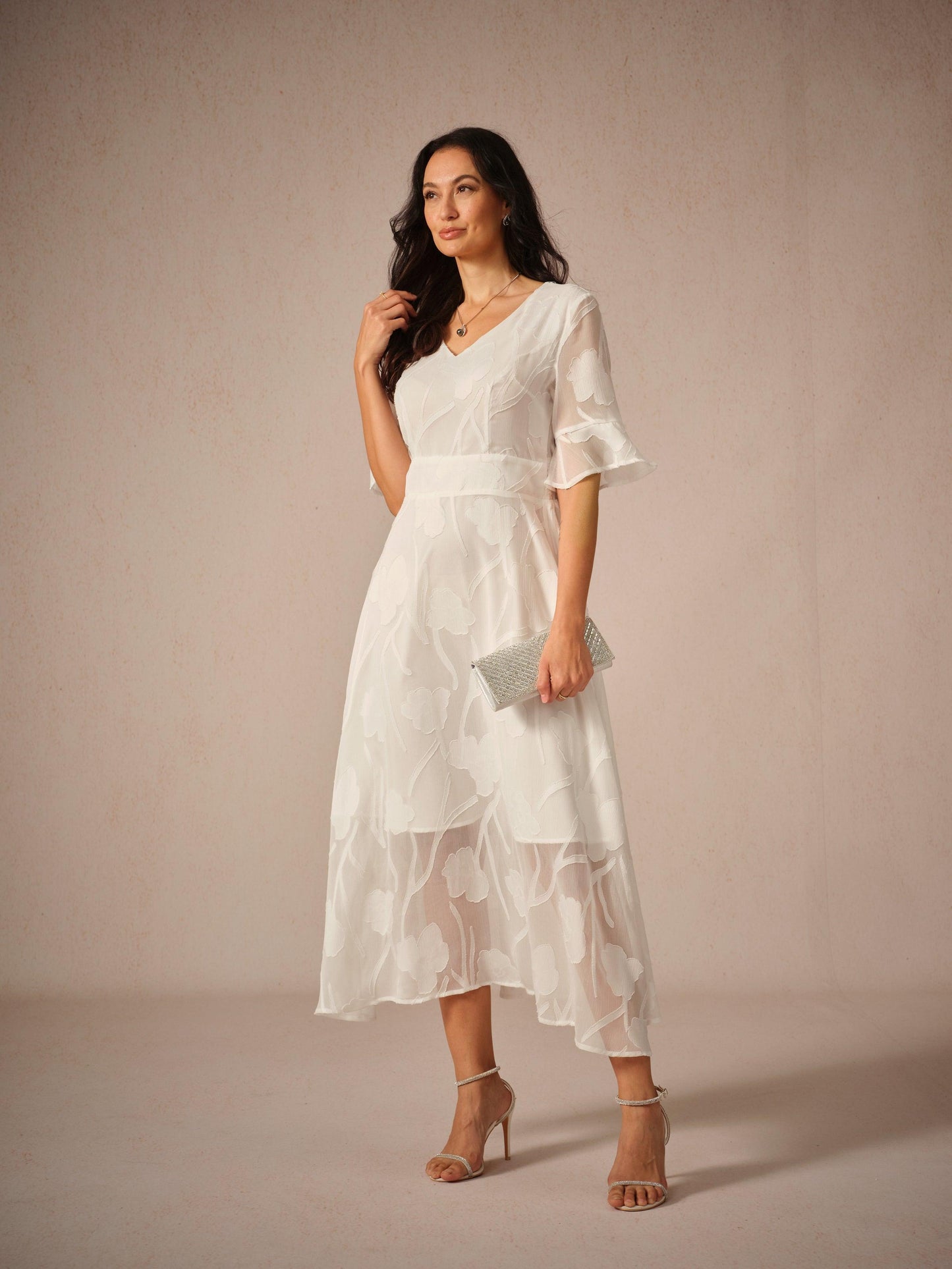 Ruffle Flutter Lace Maxi Dress