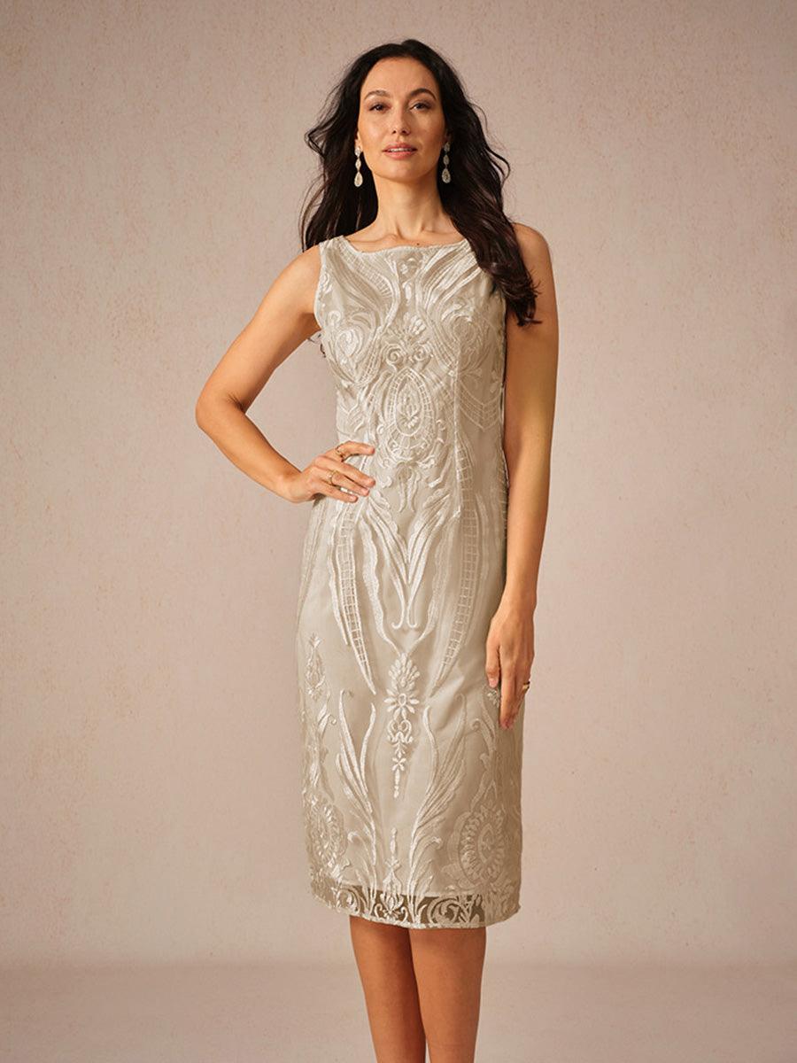 Embroidery Lace Boat Neck Sleeveless Dress