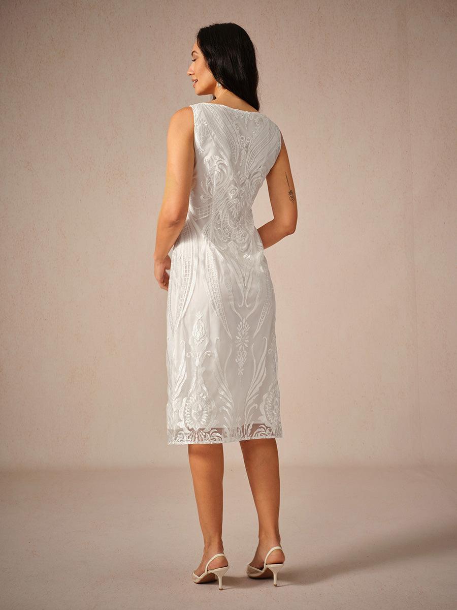 Embroidery Lace Boat Neck Sleeveless Dress