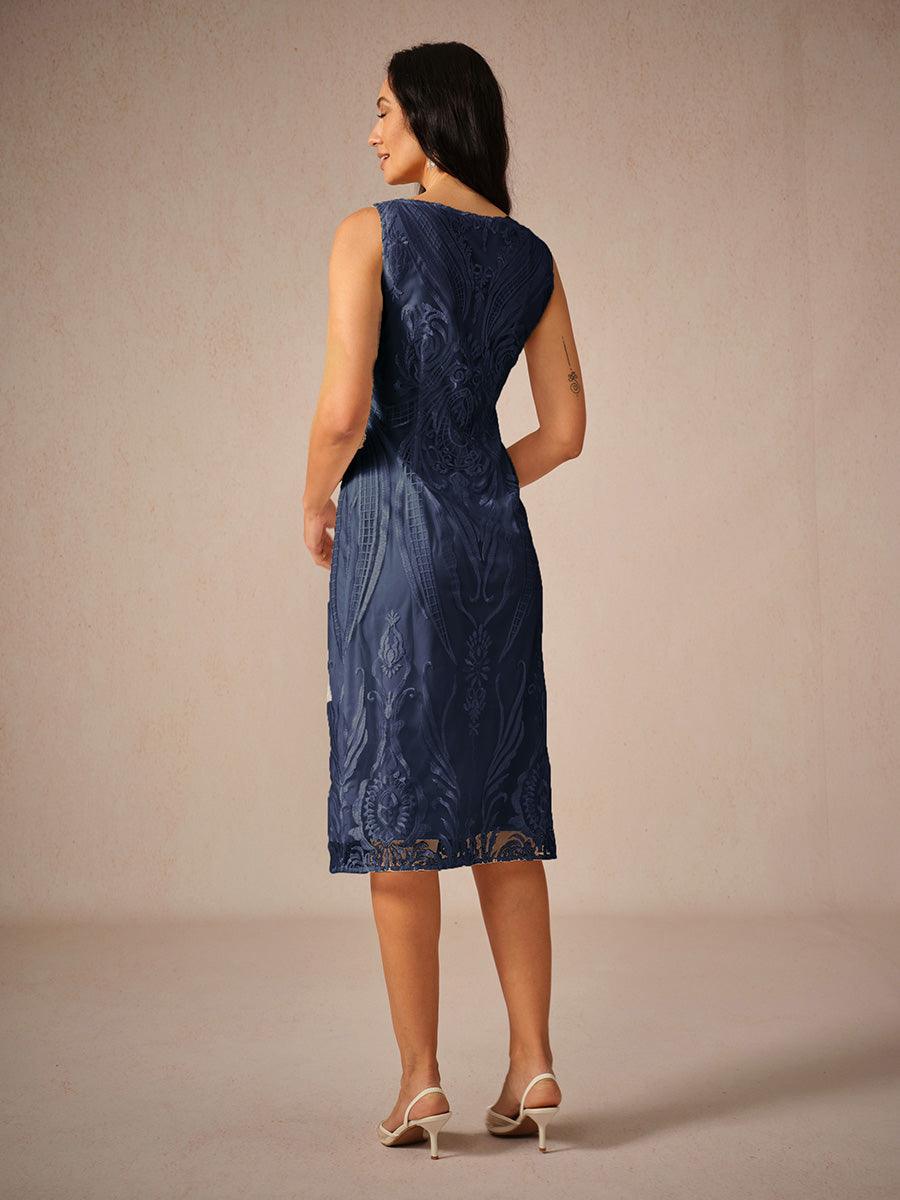 Embroidery Lace Boat Neck Sleeveless Dress