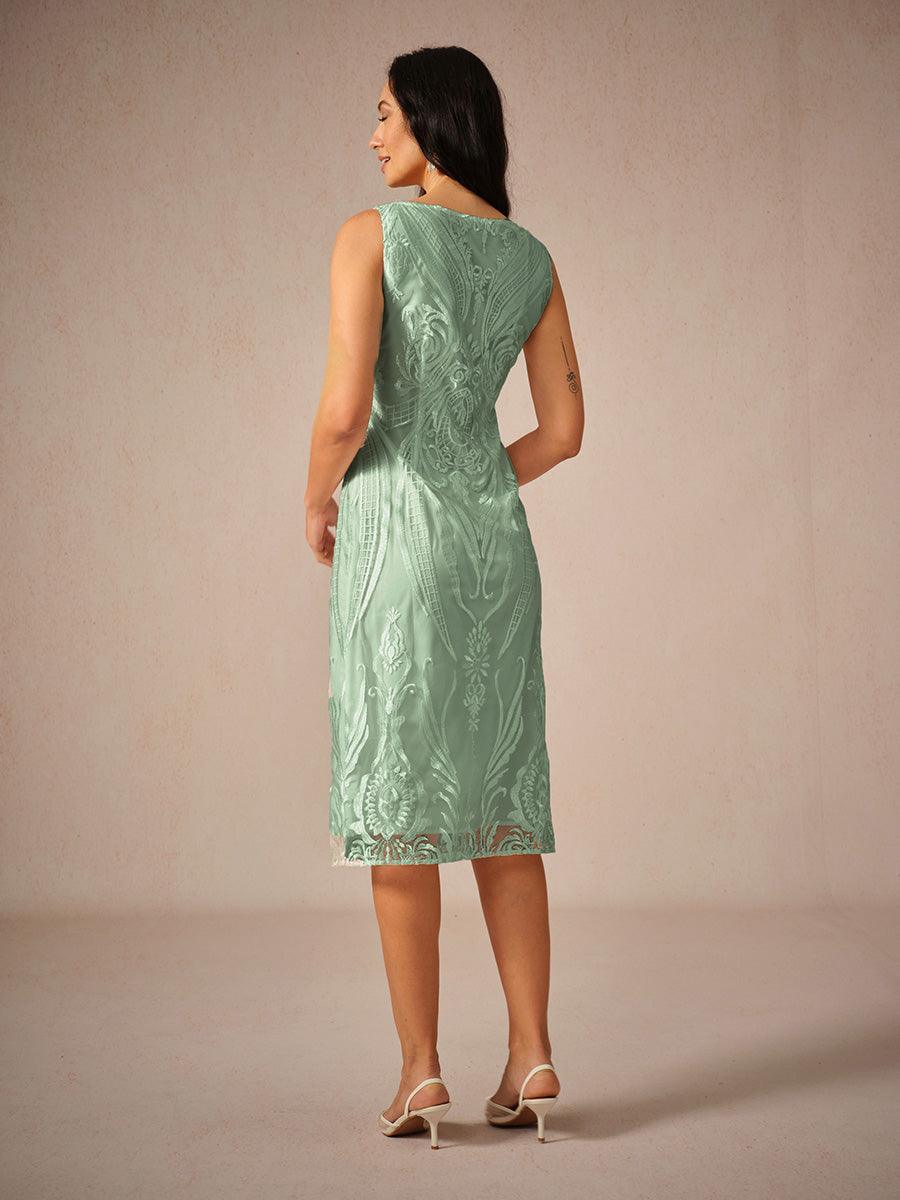 Embroidery Lace Boat Neck Sleeveless Dress