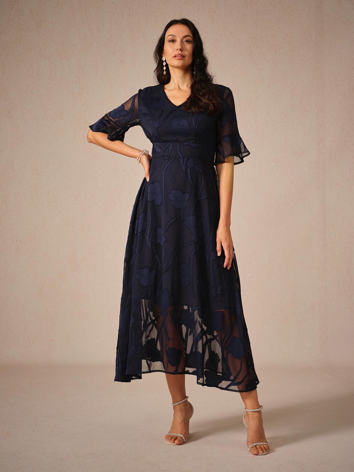 Ruffle Flutter Lace Maxi Dress