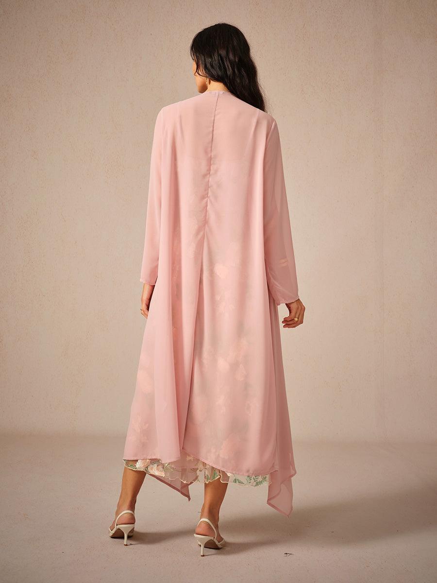 Floral Lace Embroidered Dress With Chiffon Jacket