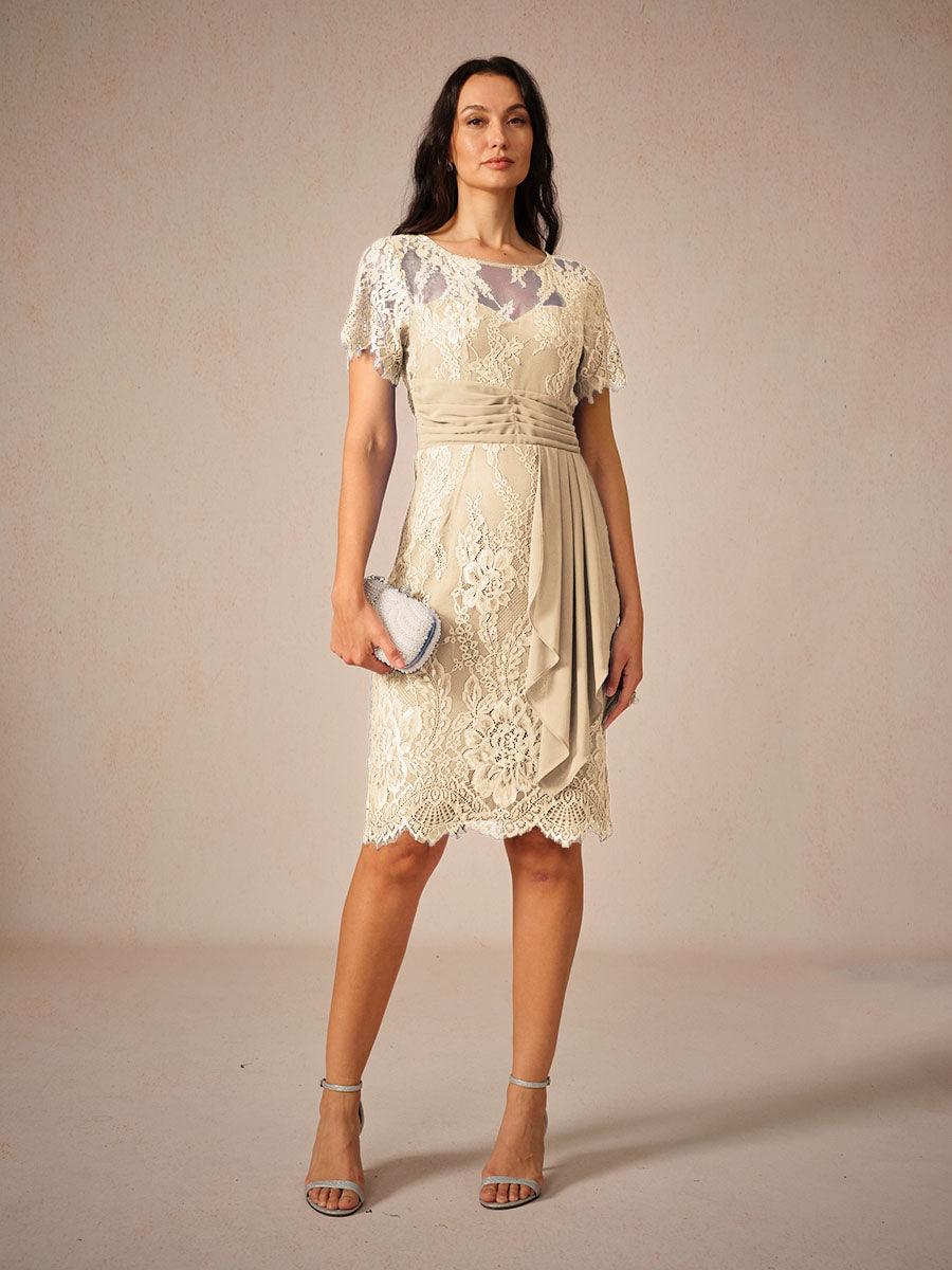 Chiffonkleid mit Spitzenverzierung und 3/4-Ärmeln
