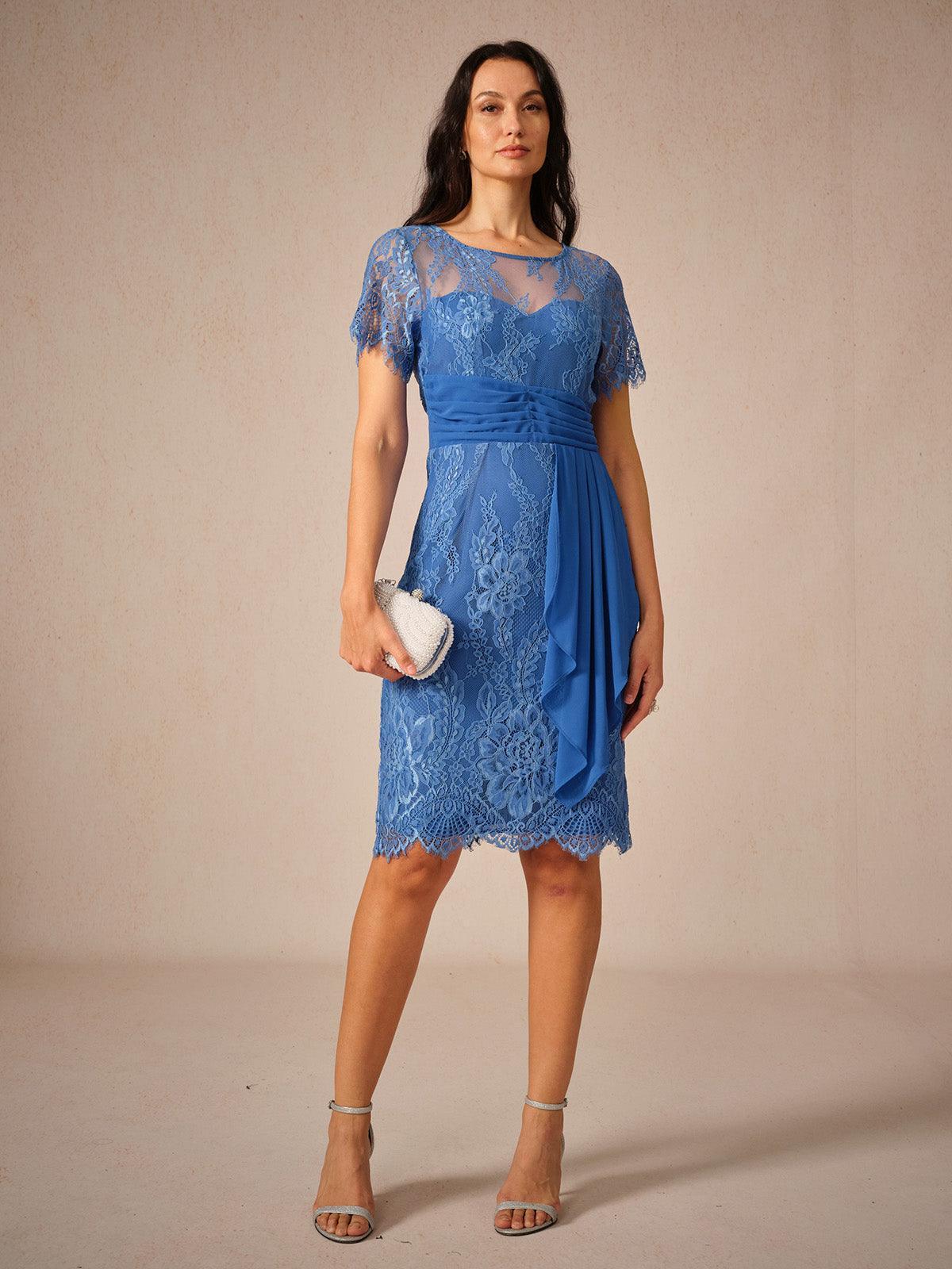 Elegant Knee-Length Lace Dress With Sheer Chiffon Jacket