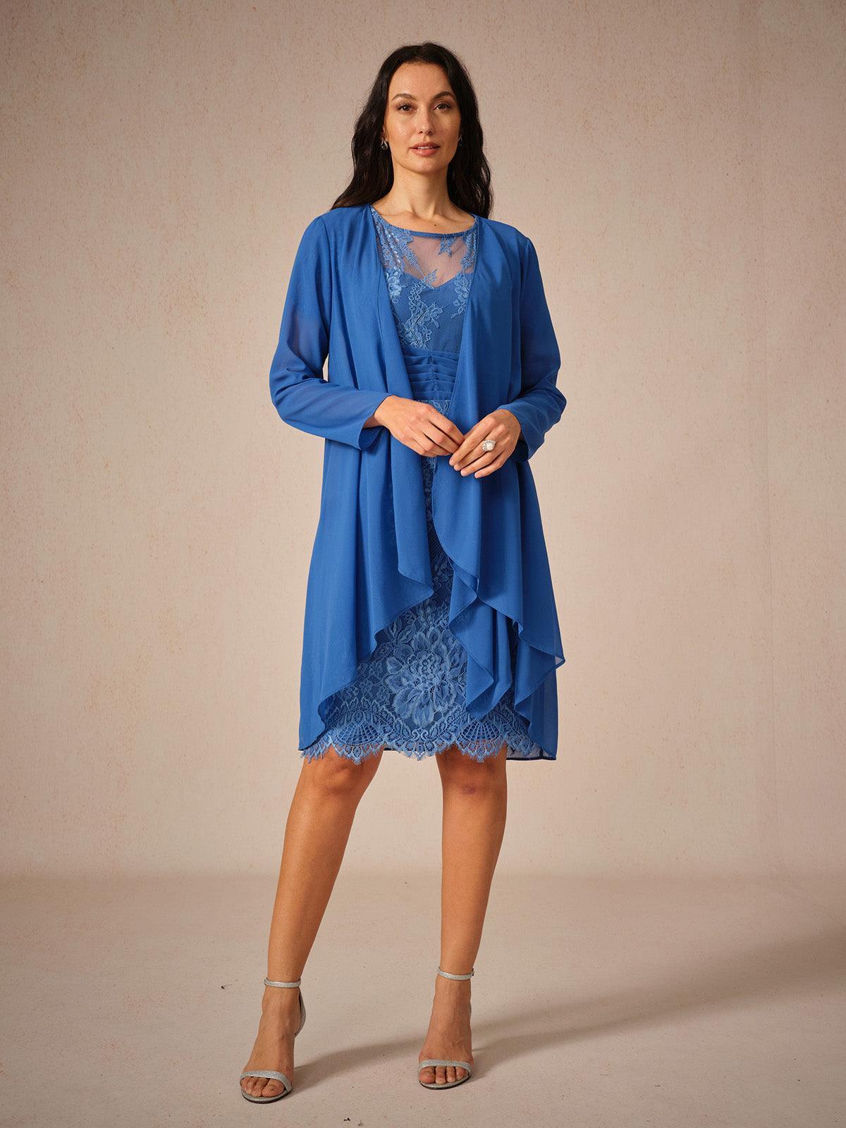 Elegant Knee-Length Lace Dress With Sheer Chiffon Jacket