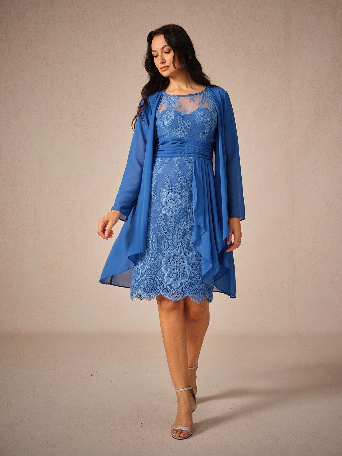 Elegant Knee-Length Lace Dress With Sheer Chiffon Jacket – vvcloth