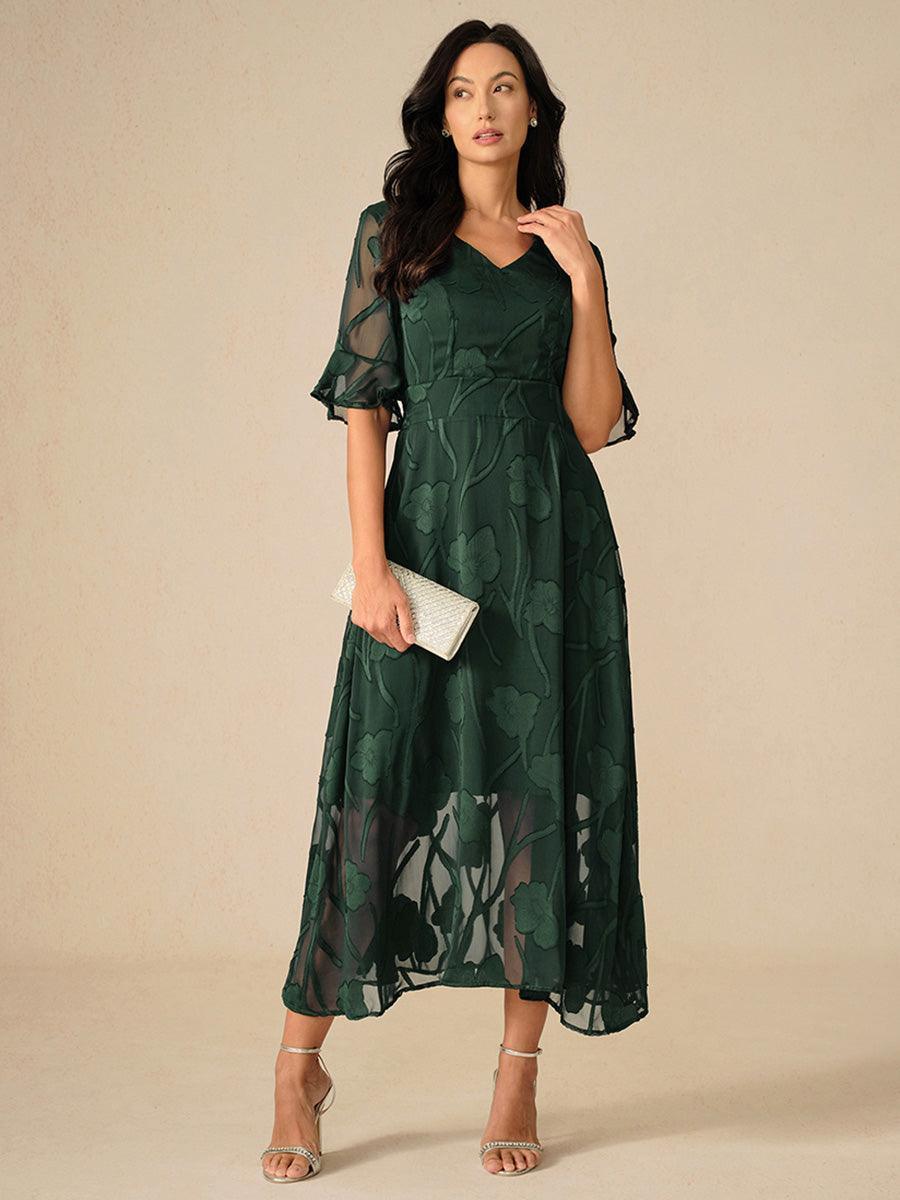 Ruffle Flutter Lace Maxi Dress
