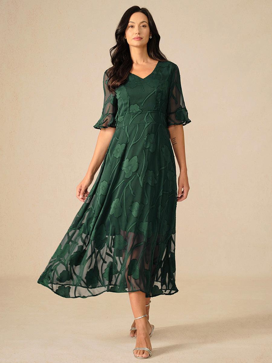 Ruffle Flutter Lace Maxi Dress