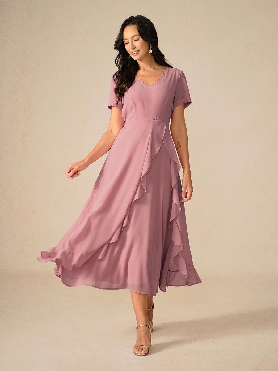 Marineblaues Maxikleid mit asymmetrischem Rüschen und V-Ausschnitt