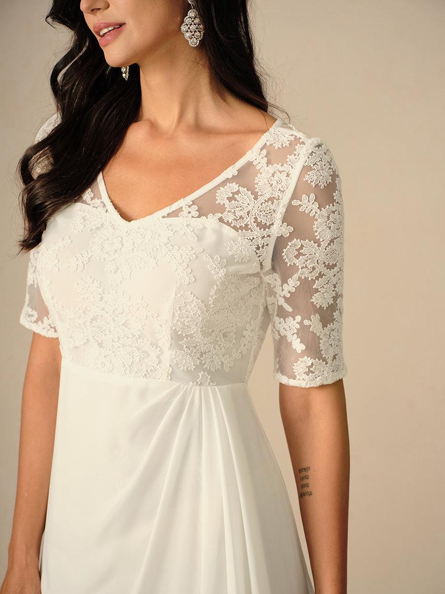 Sommerliches Brautkleid mit Spitze und V-Ausschnitt