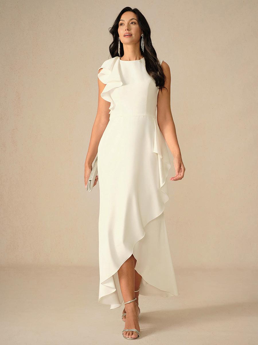 Elegant Taffeta Asymmetrical White Formal Evening Gown