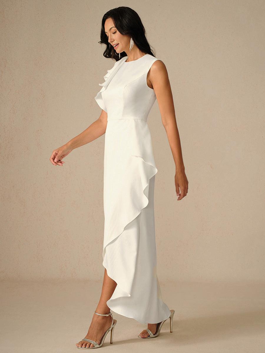 Elegant Taffeta Asymmetrical White Formal Evening Gown