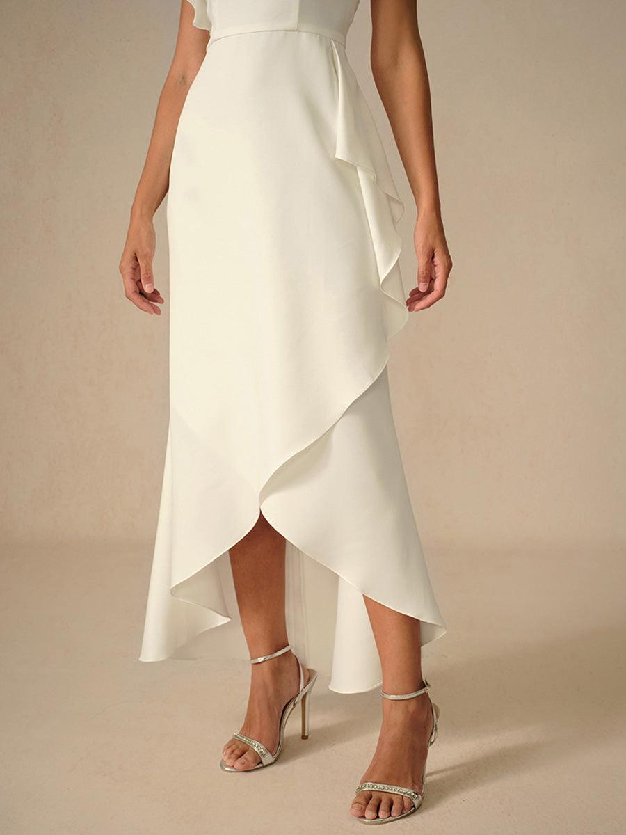 Elegant Taffeta Asymmetrical White Formal Evening Gown