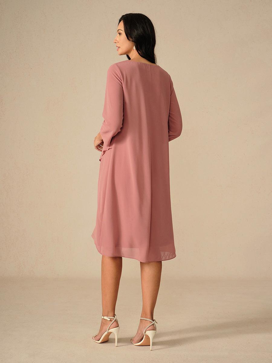 Robe en mousseline de soie verte à manches cape superposées