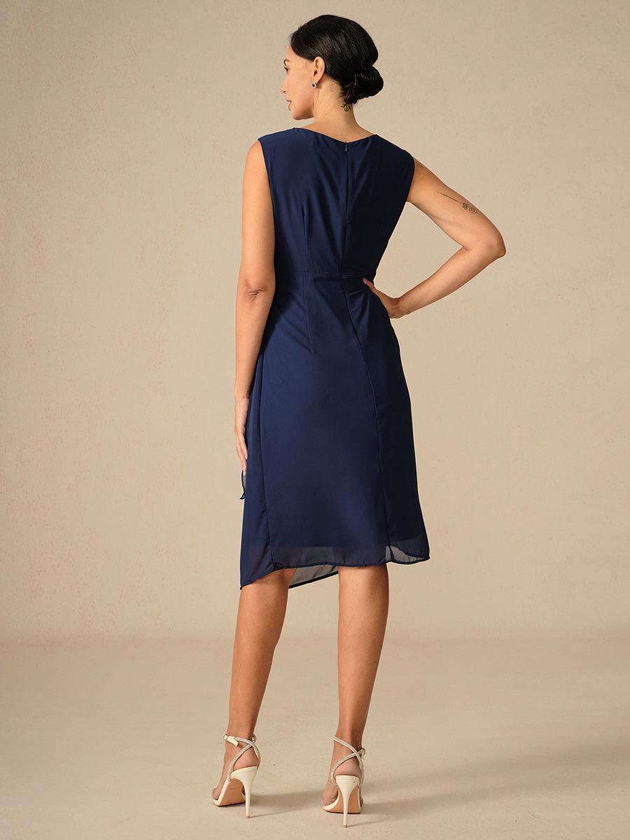 Ensemble élégant robe bleu marine longueur genou avec veste boléro