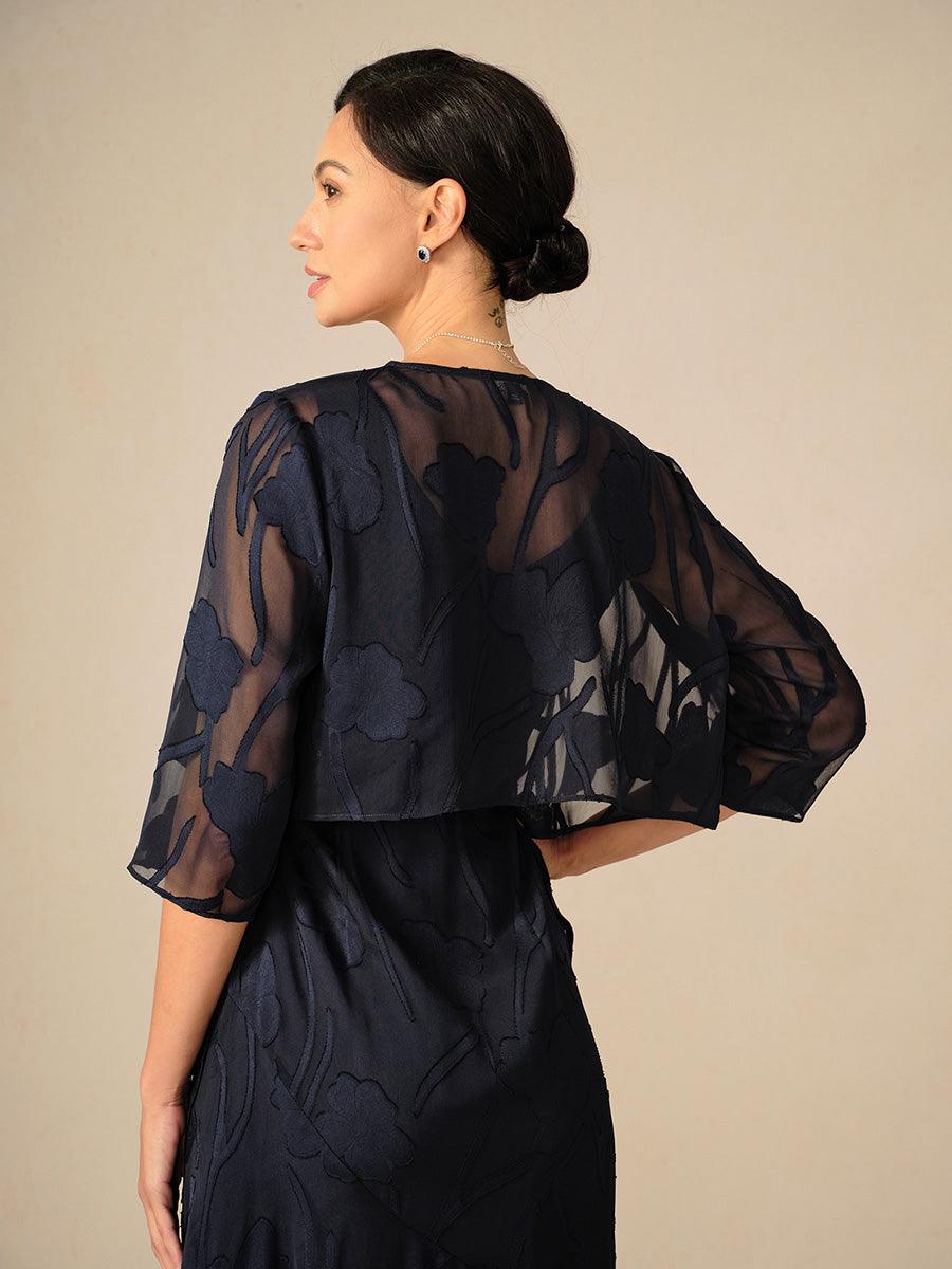 Floral Sheer Chiffon 3/4 Sleeve Cardigan