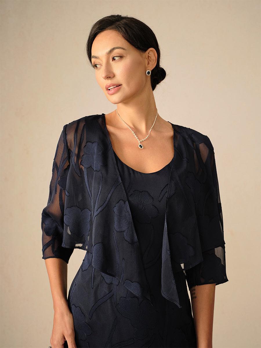 Floral Sheer Chiffon 3/4 Sleeve Cardigan